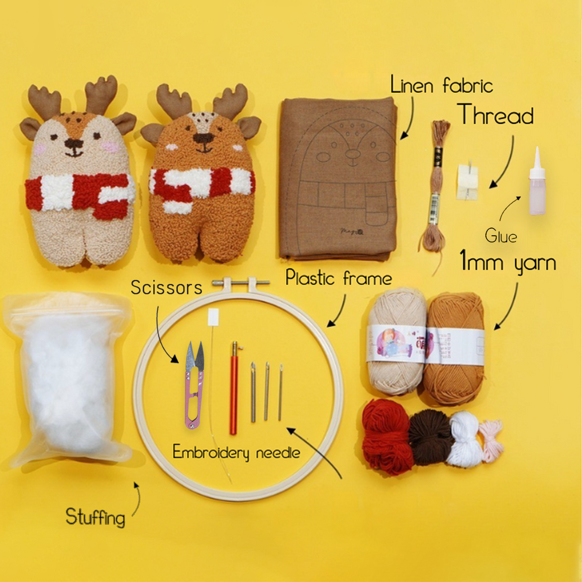 Rudy & Jolly The Reindeer Plush Toy Punch Needle Kit