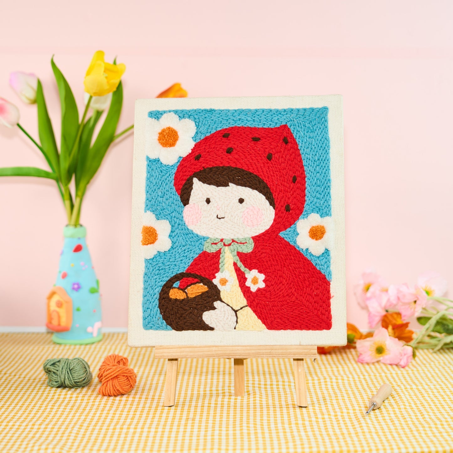 Little Red Riding Hood Punch Needle Kit With Wooden Frame