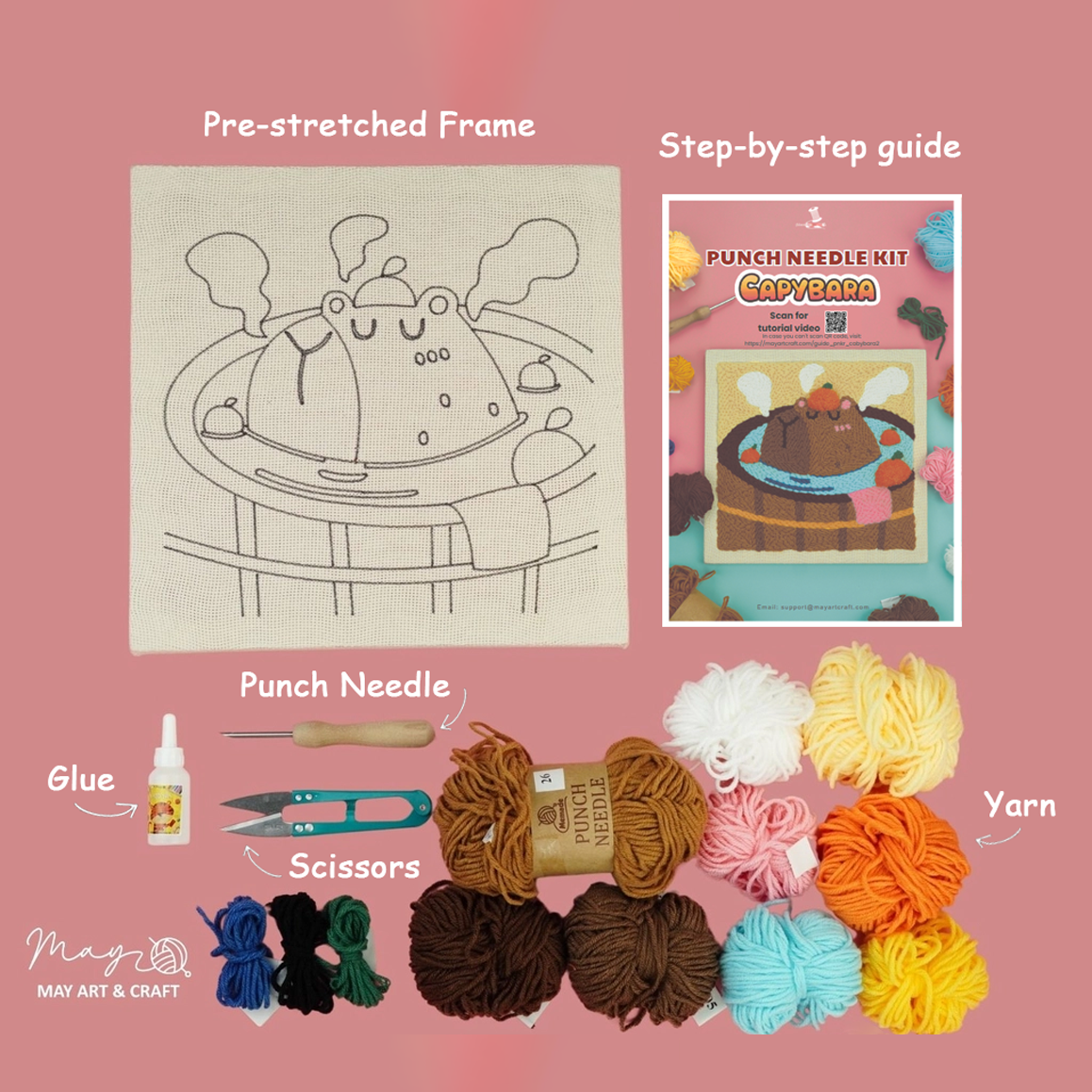Capybara Hot Bath Punch Needle Kit With Wooden Frame