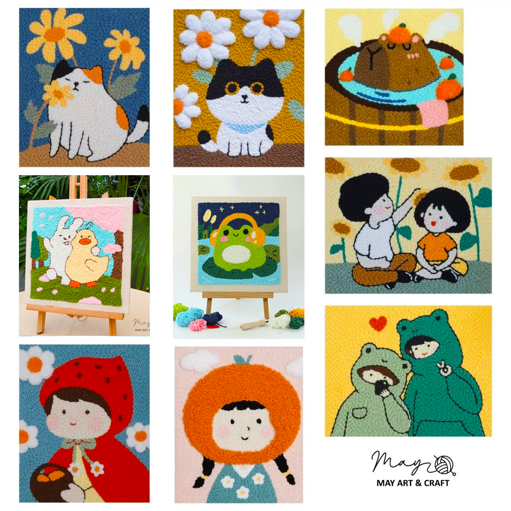 Frog Couple Punch Needle Kit With Wooden Frame