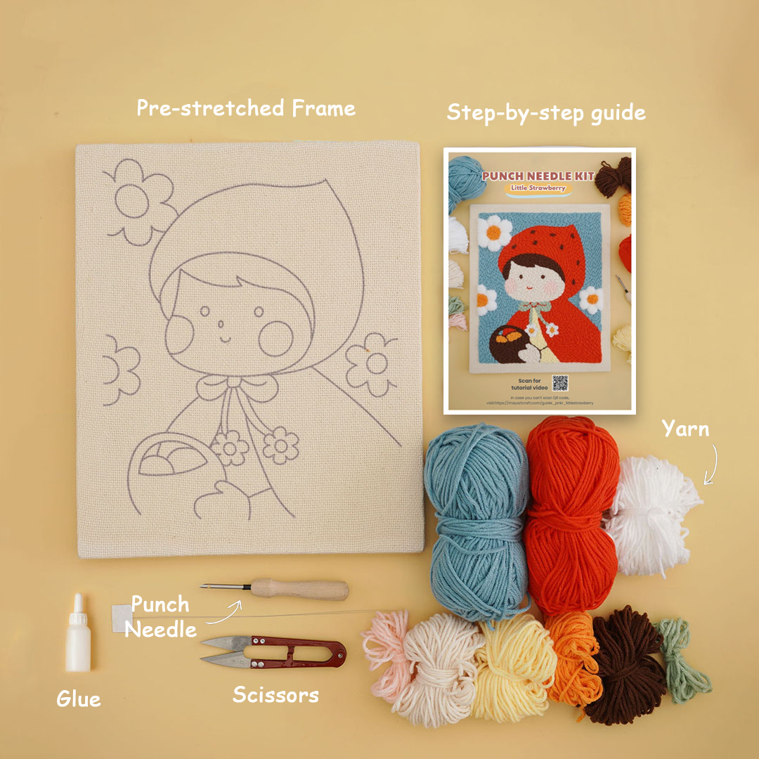 Little Red Riding Hood Punch Needle Kit With Wooden Frame